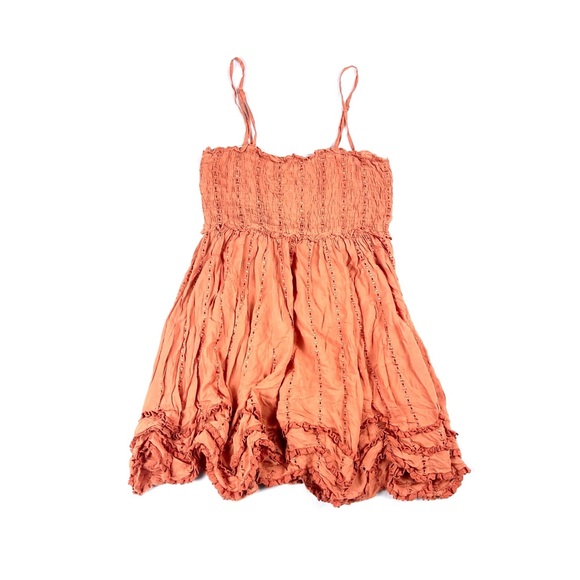 Free People Intimately Scrunch Babydoll Eyelet Slip small, nude, peach color - Picture 1 of 3